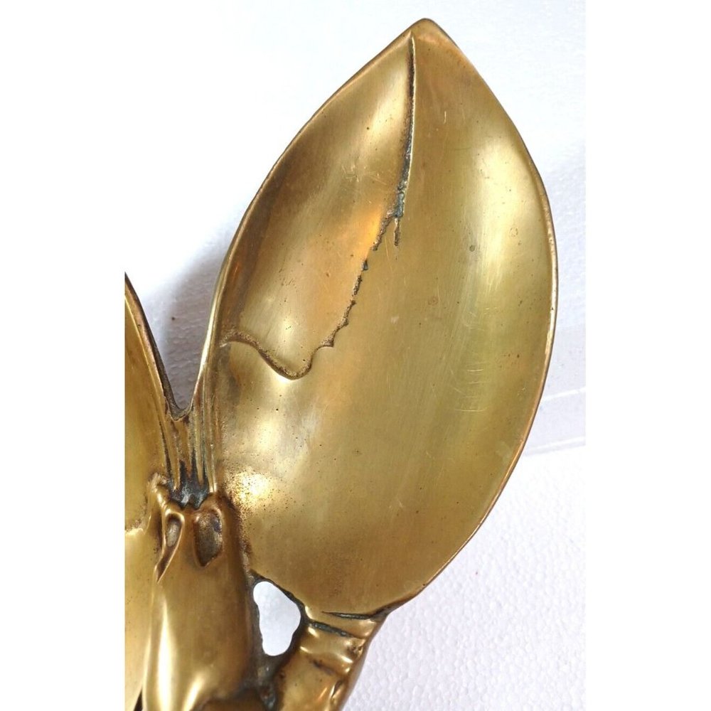13" Lobster Brass Trinket Candy Dish Ashtray Spoon Rest Nautical Ocean Beach Vtg - Picture 12 of 13